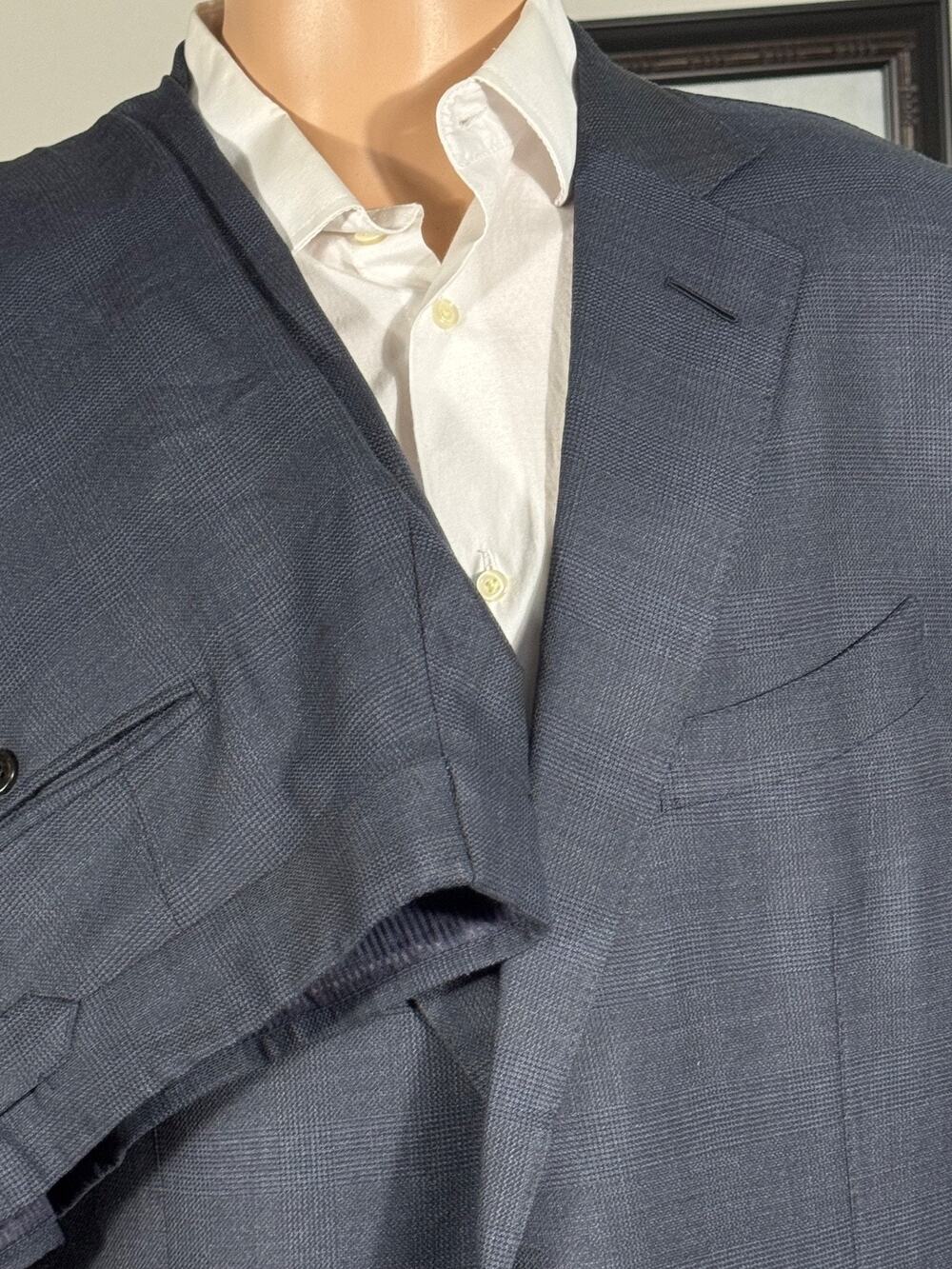 Tom Ford Blue prince of Wales 2Pc Suit 56L 46L US 37x30 trousers Wool Silk Notch